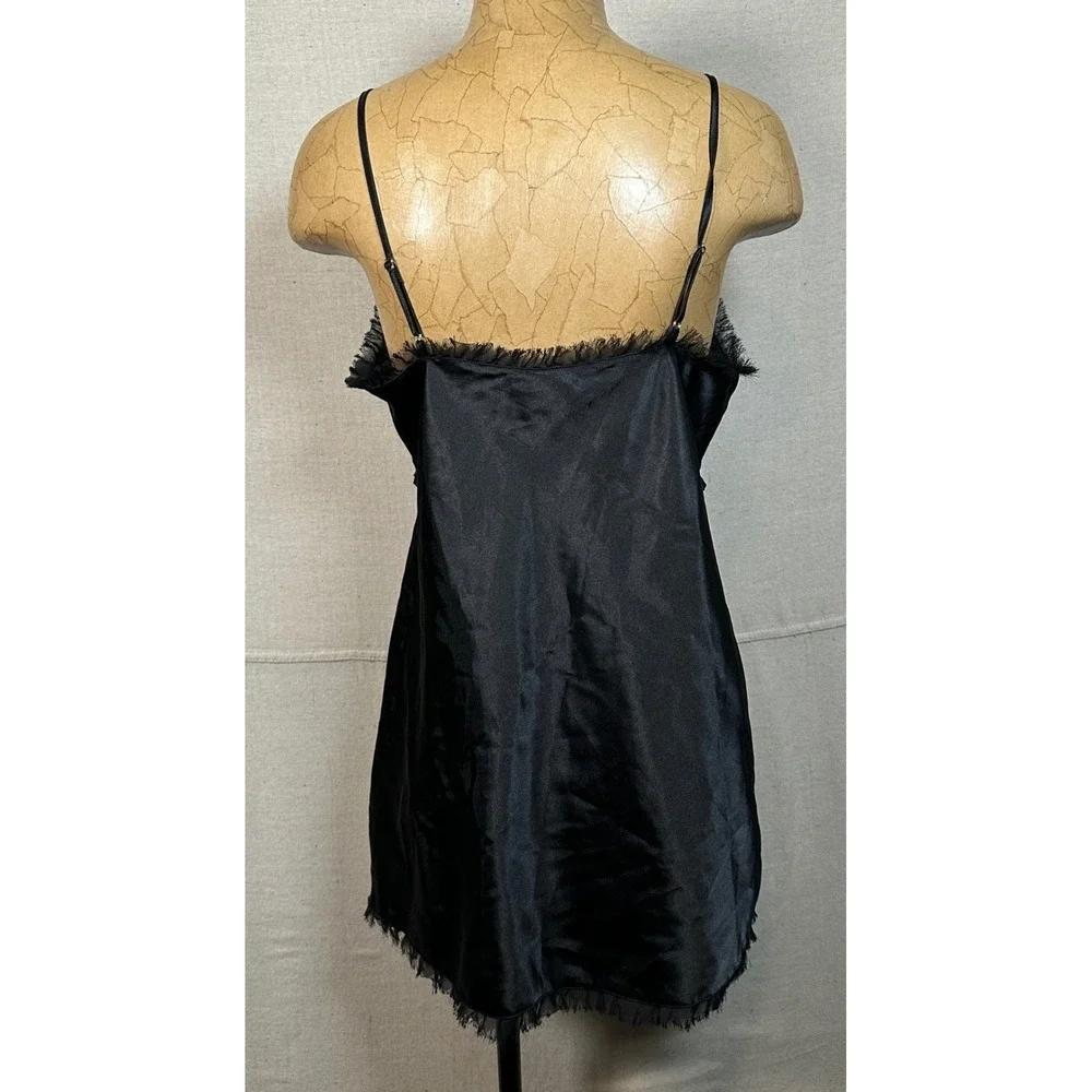 Goth Whimsigoth Witchy Black Satin Lace Trim Chemise Nightgown Slip Dress Medium